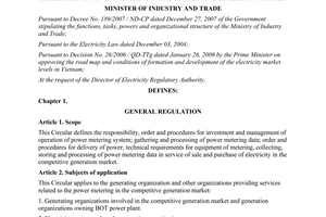Circular No. 27/2009/TT-BCT regulation on power metering in the competitive generation market