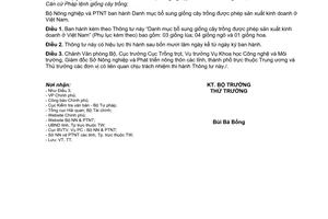 Thông tư 61/2009/TT-BNNPTNT"Danh mục bổ sung giống cây trồng được phép sản xuất kinh doanh ở Việt Nam"