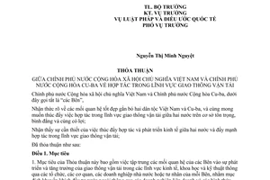 Thỏa thuận giữa Việt Nam Cu ba hợp tác trong lĩnh vực giao thông vận tải