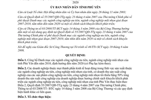 Quyết định 1787/2009/QĐ-UBND danh mục ngành công nghiệp ưu tiên mũi nhọn Phú Yên