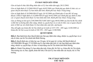 Quyết định 69/2009/QĐ-UBND chức năng nhiệm vụ Sở Tài chính Bình Dương
