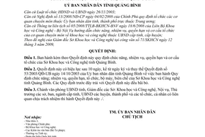 Quyết định 22/2009/QĐ-UBND chức năng, nhiệm vụ, quyền hạn  cơ cấu tổ chức Sở Khoa học và Công nghệ tỉnh Quảng Bình