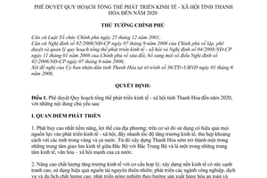 Quyết định 114/2009/QĐ-TTg quy hoạch tổng thể phát triển kinh tế  xã hội tỉnh Thanh Hóa đến 2020
