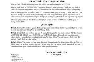 Quyết định 21/2009/QĐ-UBND chức năng nhiệm vụ quyền hạn Sở GTVT Quảng Bình