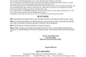 Quyết định 72/2009/QĐ-UBND  Quy chế (mẫu) về tổ chức và hoạt động Thanh tra quận - huyện