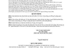 Quyết định 71/2009/QĐ-UBND Quy chế (mẫu)  tổ chức và hoạt động của Phòng Tư pháp quận - huyện