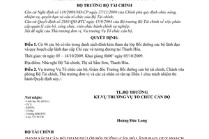 Quyết định 2357/QĐ-BTC cử cán bộ tham dự lớp bồi dưỡng cán bộ lãnh đạo quy hoạch lãnh đạo cấp Chi cục tương đương