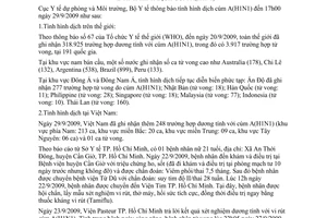 Thông báo 1847/TB-DPMT tình hình dịch cúm A(H1N1)