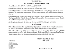 Quyết định 2959/2009/QĐ-UBND chế độ trách nhiệm người đứng đầu cơ quan đơn vị Nhà nước Phú Thọ