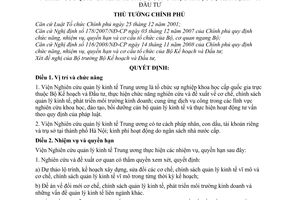 Quyết định 117/2009/QĐ-TTg chức năng, nhiệm vụ, quyền hạn cơ cấu tổ chức Viện Nghiên cứu quản lý kinh tế Trung ương
