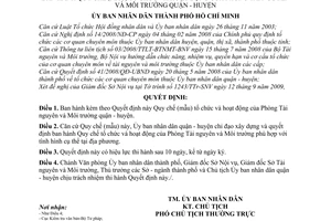 Quyết định 73/2009/QĐ-UBND  Quy chế (mẫu) tổ chức và hoạt động Phòng Tài nguyên Môi trường