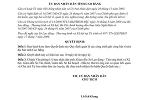 Quyết định 2283/2009/QĐ-UBND phân cấp quản lý công trình ghi công liệt sĩ Cao Bằng