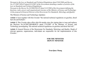 Circular No. 20/2009/TT-BKHCN on promulgation and implementation of “national