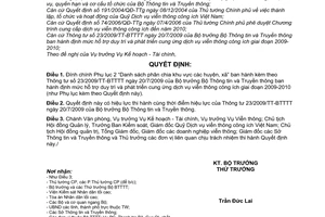 Quyết định 1376/QĐ-BTTTT  đính chính Thông tư 23/2009/TT-BTTTT  định mức hỗ trợ duy trì  phát triển cung ứng dịch vụ viễn thông