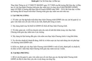 Công văn 7702/BGDĐT-GDMN hướng dẫn triển khai chương trình giáo dục mầm non năm 2009 – 2010