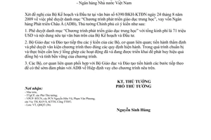 Công văn 1586/TTg-QHQT  phê duyệt danh mục “Chương trình phát triển giáo dục trung học”, vay vốn Ngân hàng Phát triển Châu Á (ADB)