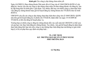 Công văn 1879/UBCK-QLPH lộ trình đăng ký lưu ký công ty đại chúng chưa niêm yết