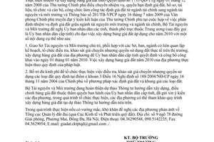 Công văn 3371/BTNMT-TCQLĐĐ  triển khai xây dựng bảng giá đất năm 2010 của địa phương