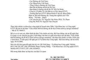 Công văn 6430/BGTVT-KHCN góp ý kiến dự thảo Tiêu chuẩn thiết kế đường sắt đô thị