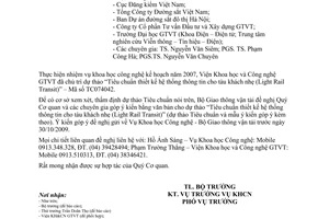 Công văn 6431/BGTVT-KHCN  góp ý kiến dự thảo “Tiêu chuẩn thiết kế hệ thống thông tin cho tàu khách”