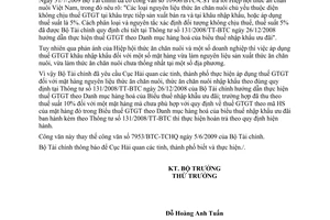 Công văn 13095/BTC-CST  thuế giá trị gia tăng nguyên liệu sản xuất thức ăn chăn nuôi