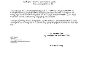 Công văn 6492/BGTVT-MT thực hiện Chiến lược sản xuất sạch hơn trong công nghiệp