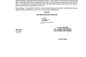 Công văn 3516/LĐTBXH-VP giới thiệu chức danh và chữ ký