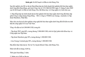 Công văn 2374/BKHCN-ĐTG góp ý Dự án Hợp đồng hợp tác kinh doanh thử nghiệm khí hóa than ngầm dưới lòng đất