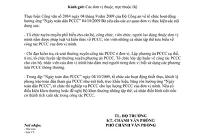 Công văn 3629/BLĐTBXH-VP hưởng ứng “Ngày toàn dân PCCC” 4/10/2009