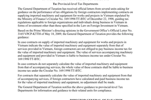 Official Dispatch No. 3828/TCT-CS on tax policies for foreign contractors