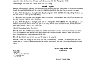 Quyết đinh 37/2009/QĐ-UBND điều chỉnh dự toán thu chi ngân sách địa phương 2009