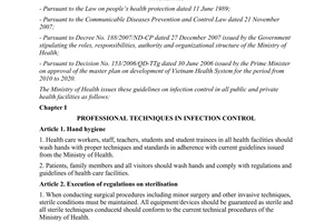 Circular No: 18/2009/TT-BYT guideline on the implementation of infection control