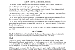 Quyết định 2626/QĐ-UBND 2009 Danh mục số 2 cơ quan tổ chức nộp lưu tài liệu lưu trữ Khánh Hòa