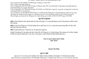Quyết định 30/2009/QĐ-UBND Quy chế quản lý cung cấp thông tin trên Cổng thông tin điện tử tỉnh Hải Dương