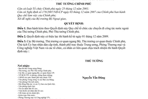 Quyết định 123/2009/QĐ-TTg  Quy chế tổ chức các chuyến đi công tác nước ngoài của Thủ tướng Chính phủ, Phó Thủ tướng chính phủ