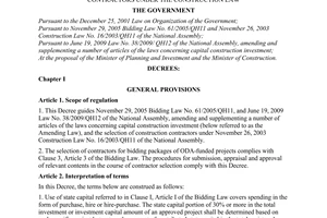Decree No. 85/2009/ND-CP of October 15, 2009, guiding the Bidding Law and the selection of construction contractors under the Construction Law