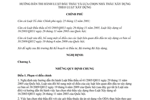 Nghị định 85/2009/NĐ-CP hướng dẫn thi hành Luật Đấu thầu  lựa chọn nhà thầu xây dựng theo Luật Xây dựng