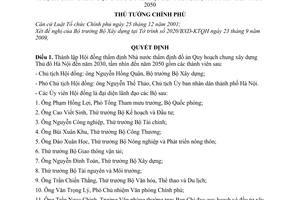 Quyết định 1623/QĐ-TTg  thành lập Hội đồng thẩm định Nhà nước thẩm định đồ án Quy hoạch chung xây dựng Thủ đô Hà Nội đến năm 2030, đến năm 2050