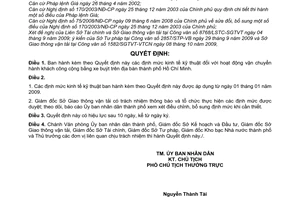 Quyết định 76/2009/QĐ-UBND  định mức kinh tế kỹ thuật hoạt động vận chuyển hành khách công cộng bằng xe buýt