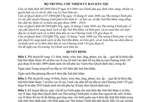 Quyết định 325/QĐ-UBDT  phê duyệt bổ sung thôn đặc biệt khó khăn xã khu vực II vào diện đầu tư của Chương trình 135 giai đoạn II