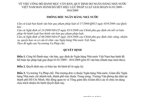 Quyết định 2382/QĐ-NHNN công bố Danh mục văn bản, Ngân hàng Nhà nước Việt Nam đã hết hiệu lực pháp luật giai đoạn giai đoạn 01/01/2009 - 30/6/2009
