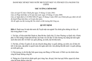 Quyết định 124/2009/QĐ-TTg danh mục bí mật nhà nước độ Tuyệt mật của ngành Tài chính