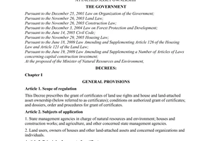 Decree No. 88/2009/ND-CP of October 19, 2009, on grant of certificates of land use rights and house and land-attached asset ownership