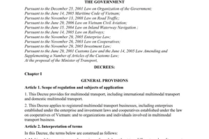 Decree No. 87/2009/ND-CP of October 19, 2009, on multimodal transport