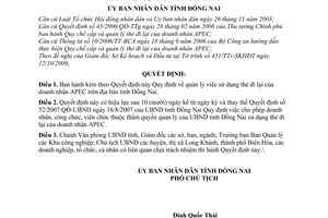 Quyết định 76/2009/QĐ-UBND quản lý sử dụng thẻ đi lại doanh nhân APEC