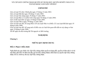 Nghị định 88/2009/NĐ-CP cấp giấy chứng nhận quyền sử dụng đất, quyền sở hữu nhà ở và tài sản khác gắn liền với đất