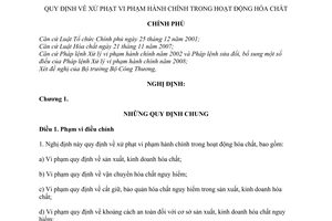 Nghị định 90/2009/NĐ-CP quy định  xử phạt vi phạm hành chính trong hoạt động hóa chất