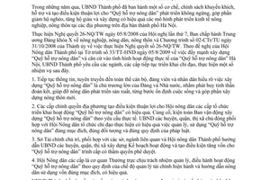 Chỉ thị 27/CT-UBND  tăng cường chỉ đạo, thực hiện công tác xây dựng “quỹ hỗ trợ nông dân” thành phố Hà Nội