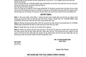 Quyết định 2983/QĐ-UBND bổ sung công bố bộ thủ tục hành chính chung