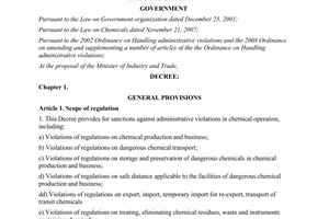 Decree No. 90/2009/ND-CP sanctions against administrative violations in chemical